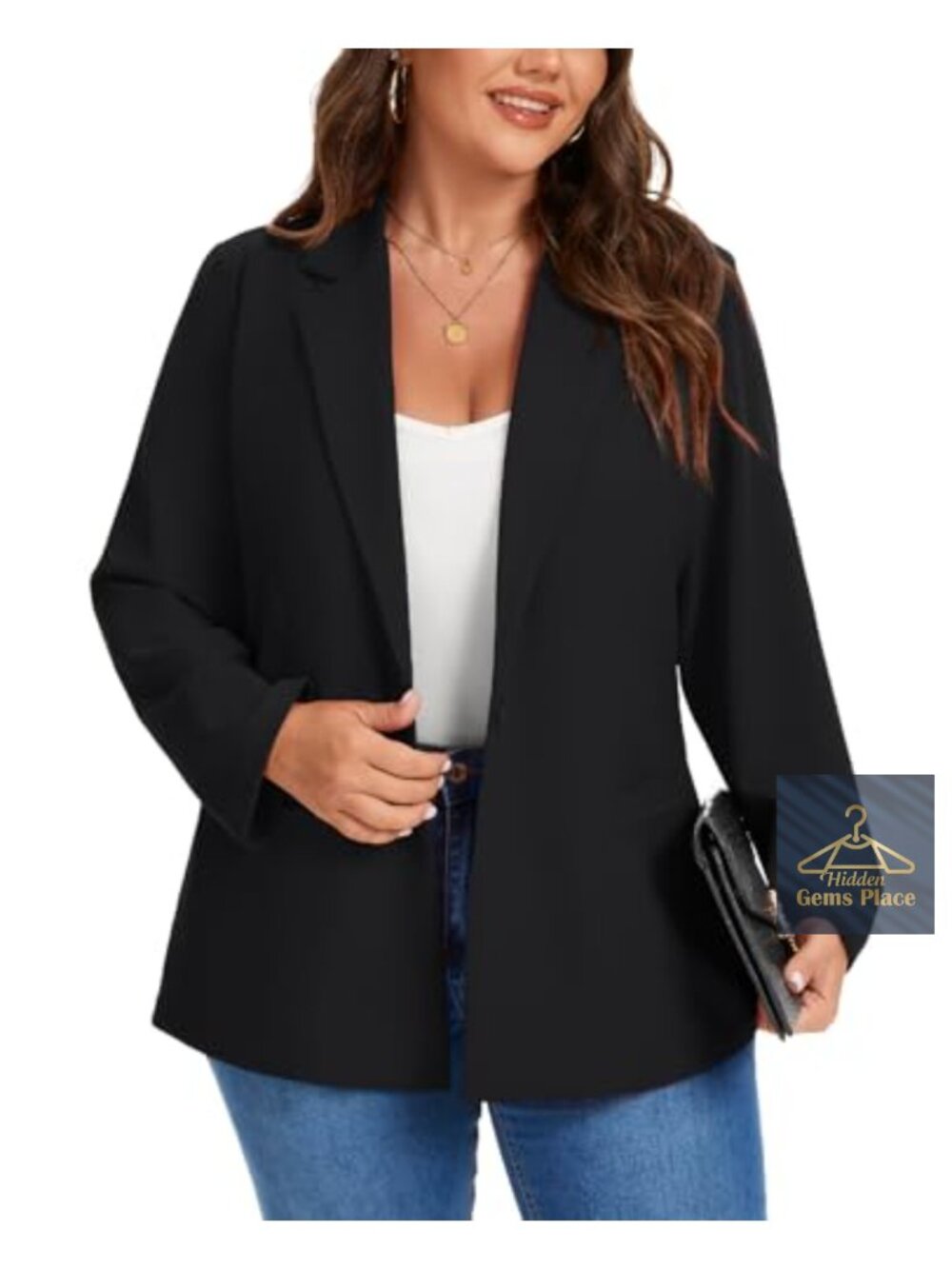 Plus Size Long Sleeve Notch Lapel One Button Blazer with Pockets Business Casual